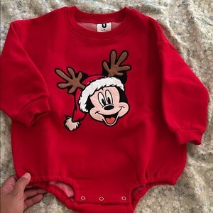 Disney Red Holiday Bodysuit with Reindeer Mickey